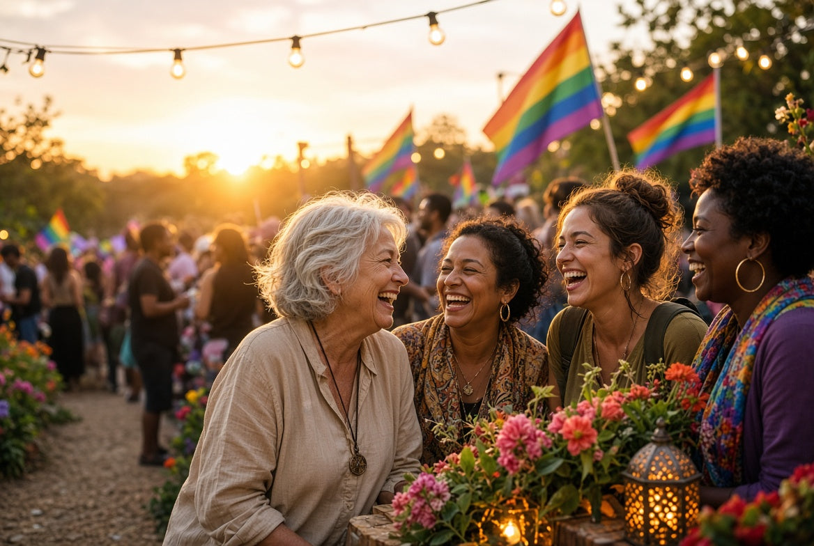Confident lesbian woman in soft golden hour light practicing self-care and sexual wellness