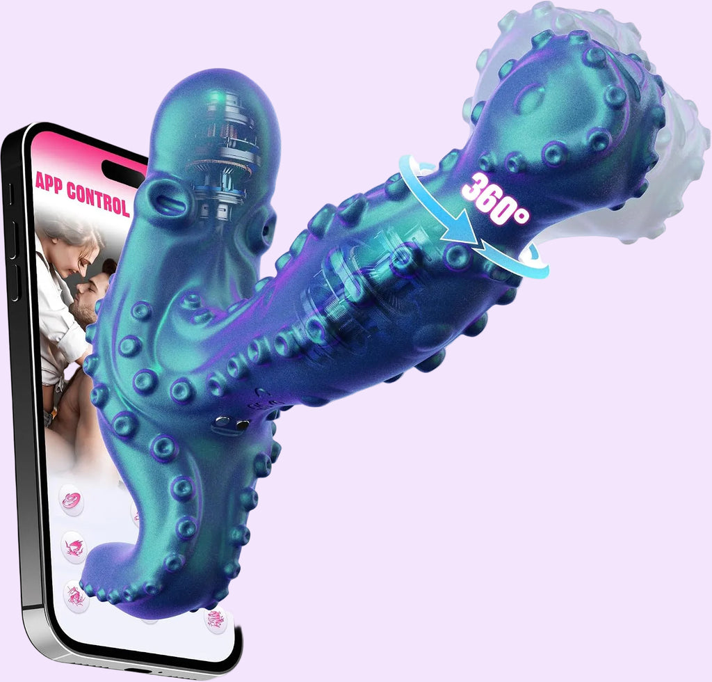 Hotjiji app controlled dual motor rotating vibrator with 360 degree stimulation and body safe silicone design