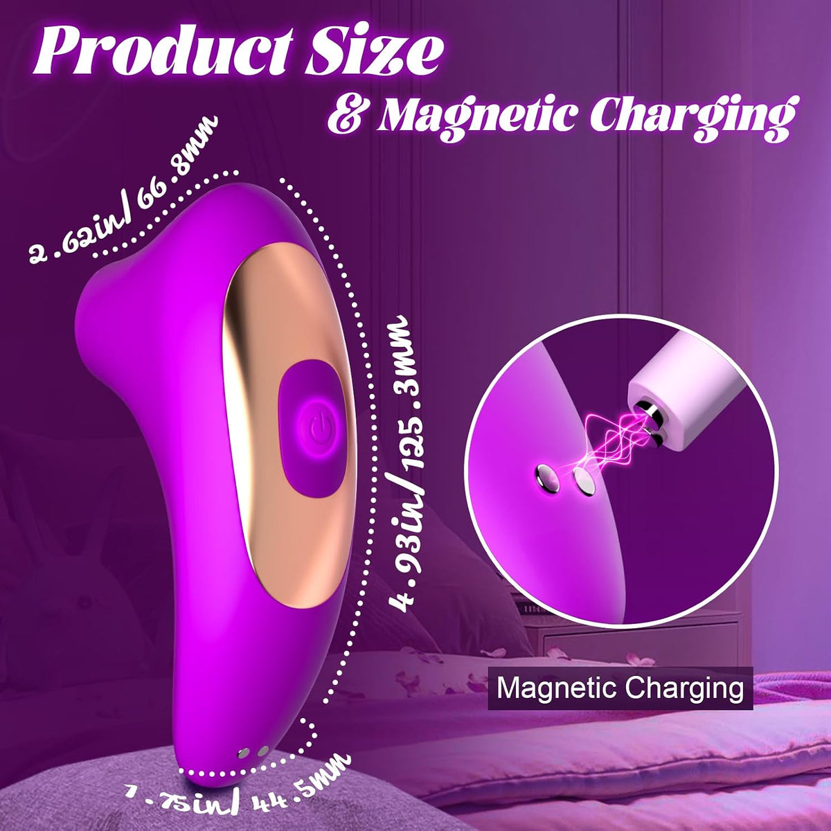 Hotjiji rechargeable clitoral suction vibrator size guide with magnetic charging