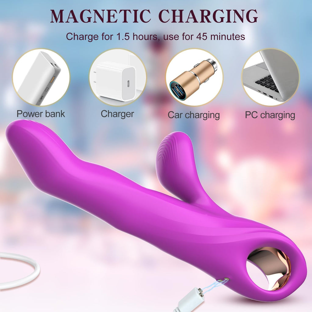 Hotjiji rechargeable rabbit vibrator with magnetic charging design and long lasting battery performance