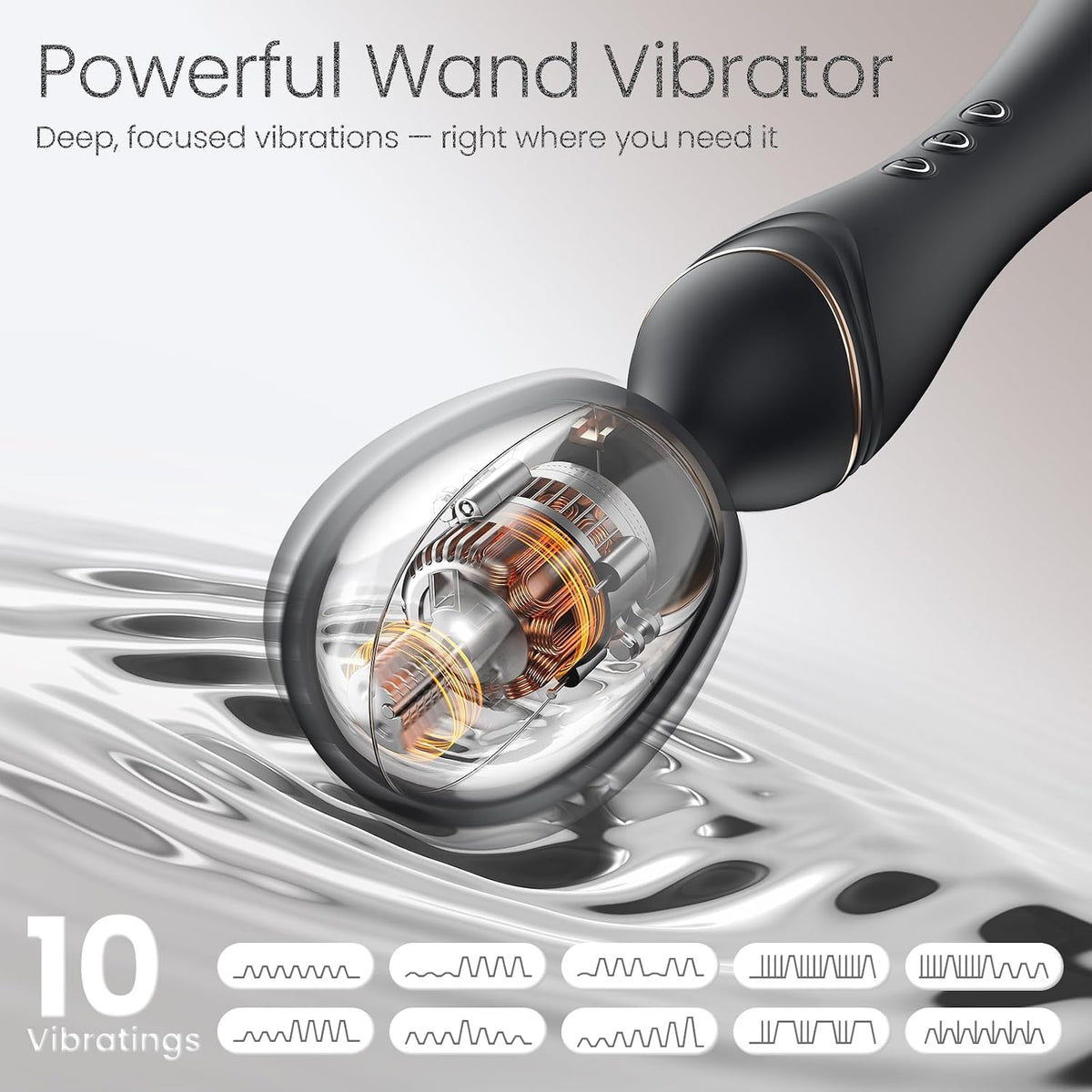 Powerful wand vibrator with 10 vibration modes